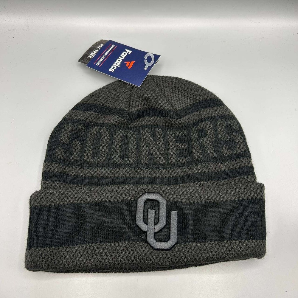 Oklahoma Sooners NCAA Hat Men Gray Black Knit Fanatics OHT Cuffed Beanie Cap New
